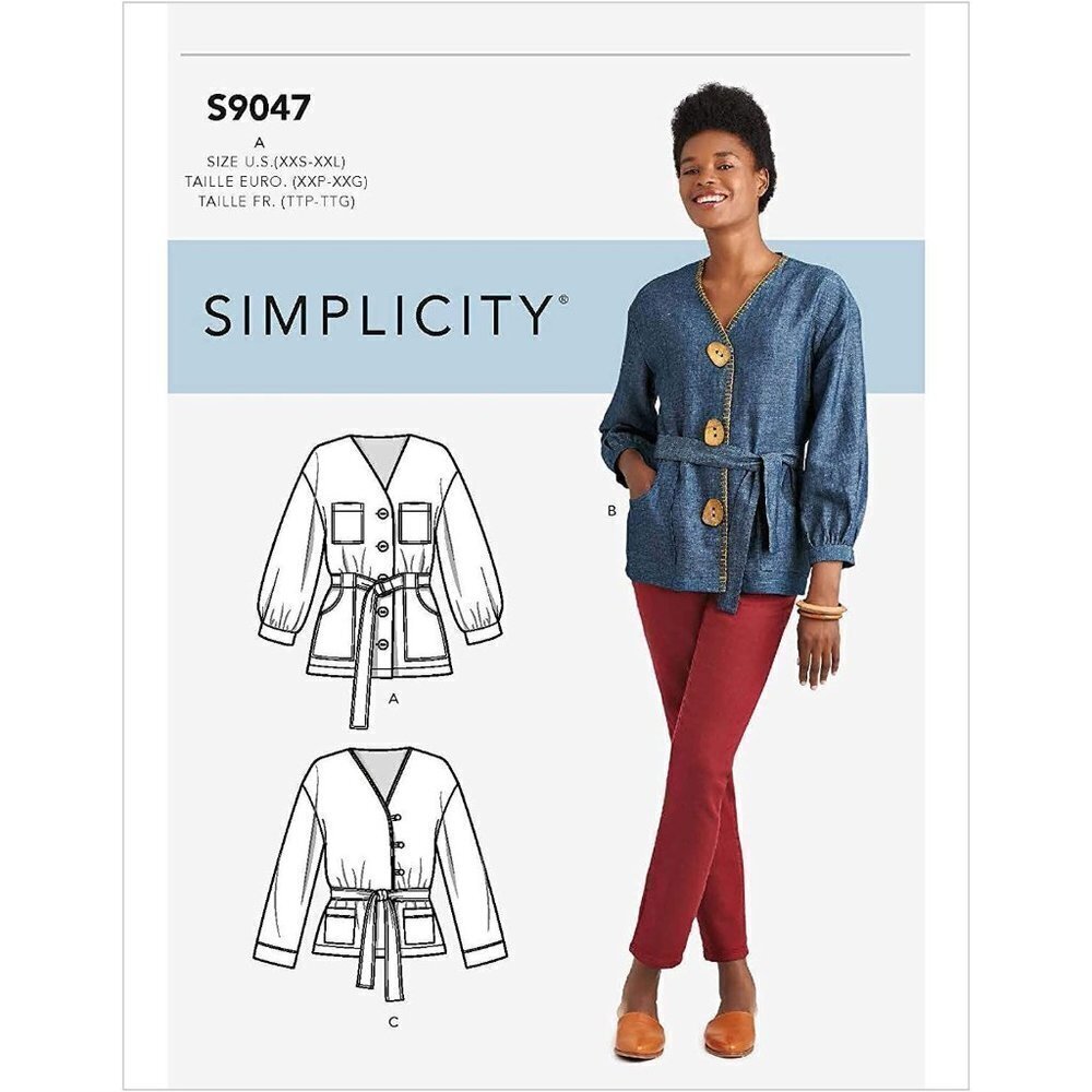Simplicity‎ Sewing Pattern 10427 9047 Unlined Jacket Waist Belt Misses XXS-XXL